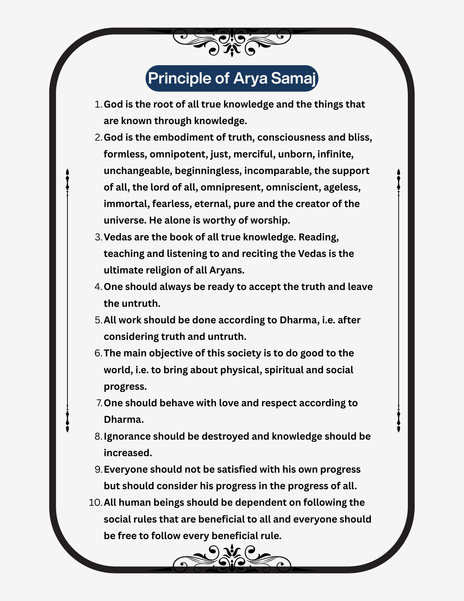 Principal of Arya Samaj